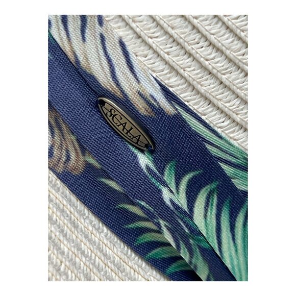 Scala Women or Men’s Natural Straw Hat With Tropical Leaf Band Wide Brim Sun Pr - Picture 3 of 6